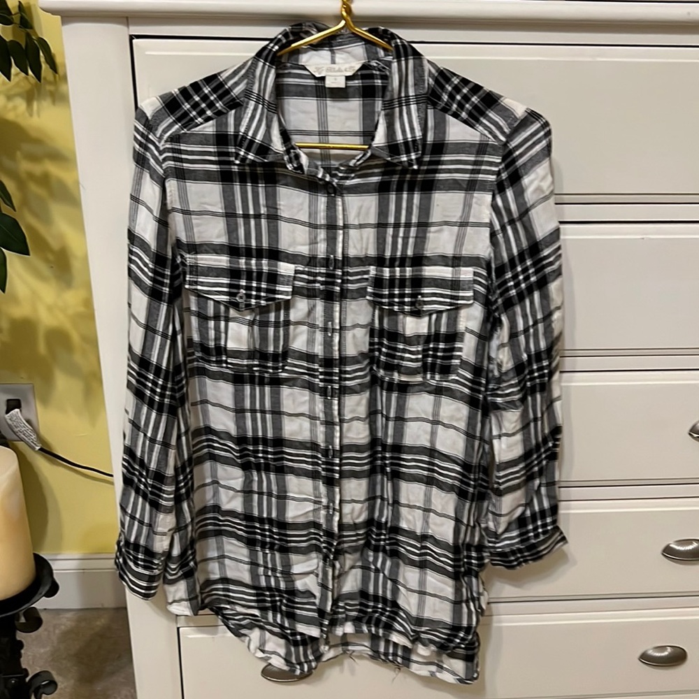 KC Khakis & Company Women's Black & White Plaid Flannel Shirt Size Small